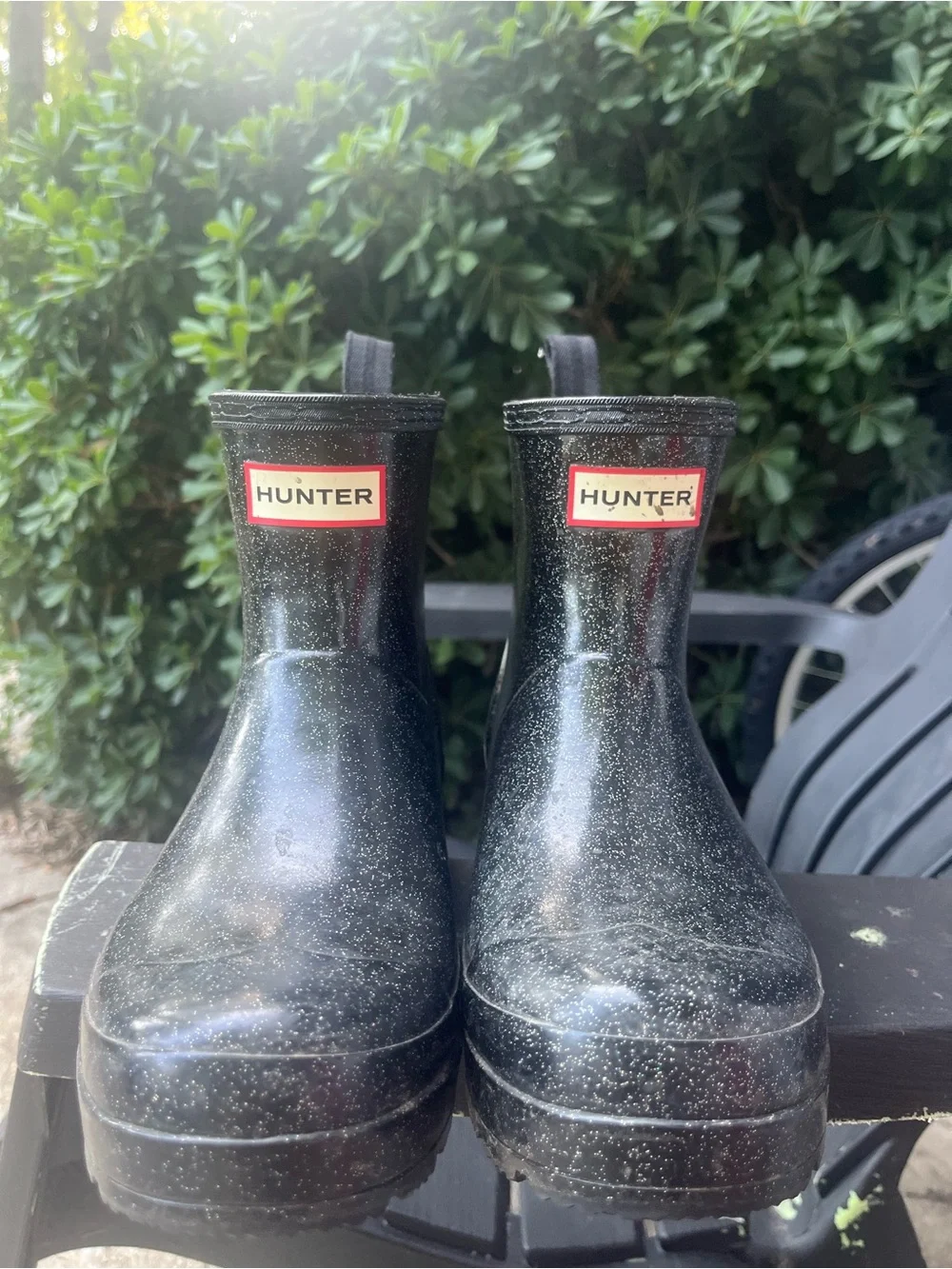 Hunter Womens PLAY Starcloud Glitter Short Waterproof Rain Boots Black Size 8